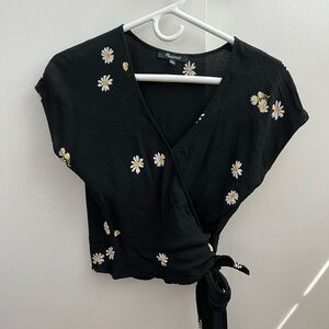 Madewell sash-tie wrap top in daisy print XS